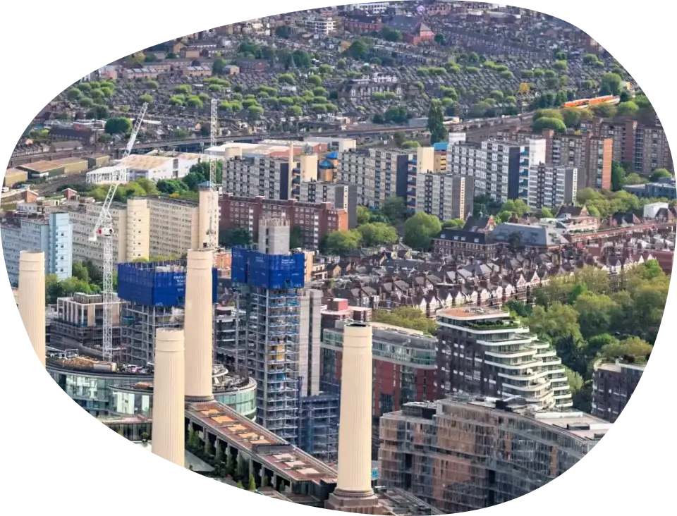 An aerial view of Battersea Power Station