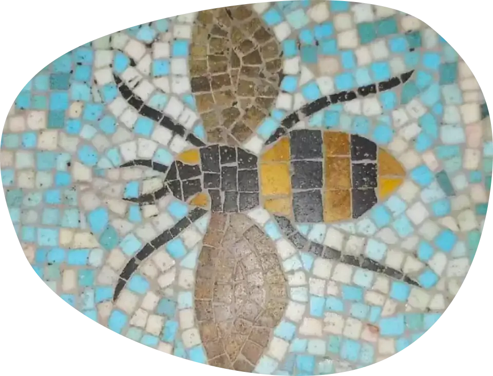 The bee mosaic on the floor of Battersea Arts Centre